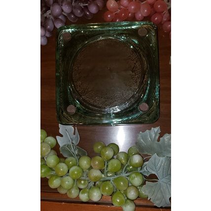 RETRO MCM VTG THICK GREEN GLASS SQUARE ASHTRAY W/ ROUNDED CORNERS OR SNACK DISH