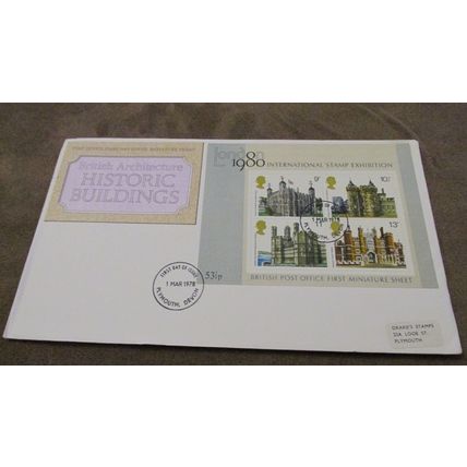1978 GB FDC Cover - London International Stamp Exhibition mini sheet - Plymouth