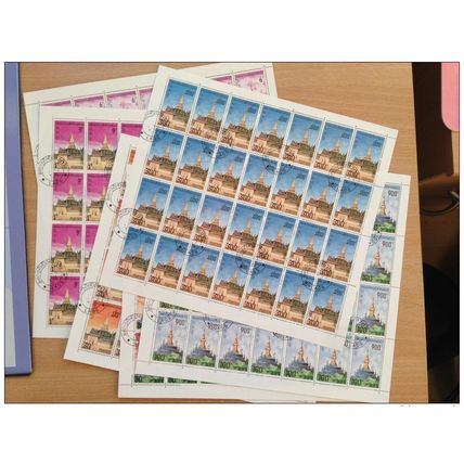 Laos 1976 - 6 feuilles sheets of 28 stamps monuments Pagodes Oblitéré used