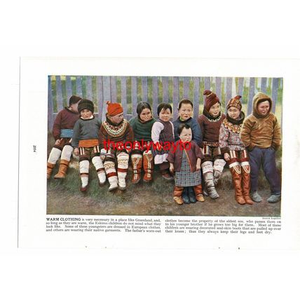 Eskimo Children In Warm Clothing, Greenland, Book Illustration (Print), c1920