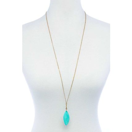 Fashion Oval Stone Pendant Long Necklace