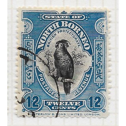 NORTH BORNEO 1909 12c PALM COCKATOO POSTAL USED CDS