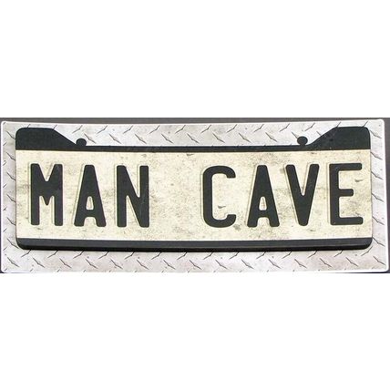 MAN CAVE sign Metal on Wood