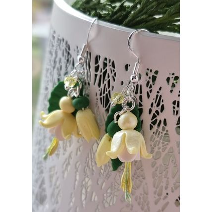 Lemon Fuchsia flower earrings handmade polymer clay summer jewellery