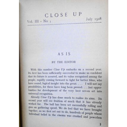 CLOSE UP, Vol. 3 - July-Dec, 1928 Bound volume of 6 issues. Film movie magazine