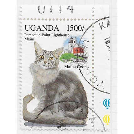 UGANDA 1994 DOMESTIC CATS COON MAINE PEMAQUID POINT LIGHTHOUSE 1500/- USED EDGE
