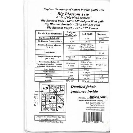 Sew Biz DW-07 Big Blossom Trio Baby/Wall, Bed, Runner Quilt Patterns ©2003