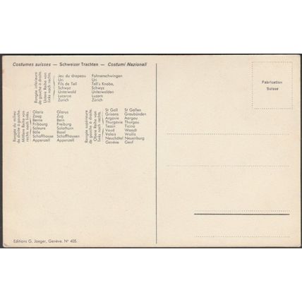 Costumes Suisse - Schweizer Trachten - Costumi Nazionali, c.1920s - Jaeger CPA