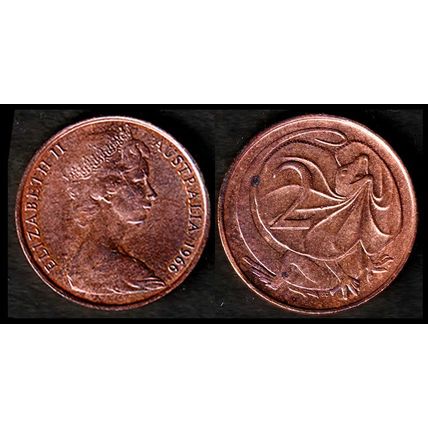 Australia Two Cent 1966 Used Coin Frilled neck-lizard. 2c QE II