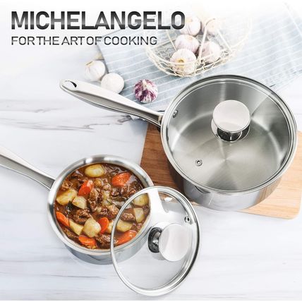 MICHELANGELO 2 Piece Stainless Steel Saucepan Set - 1Qt & 2Qt, Premium German Te