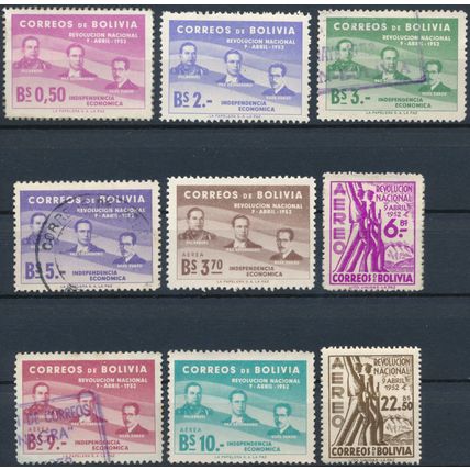 1st Anniv Revolution of 1952: 9 Values - Bolivia 1953 - FH & NM H