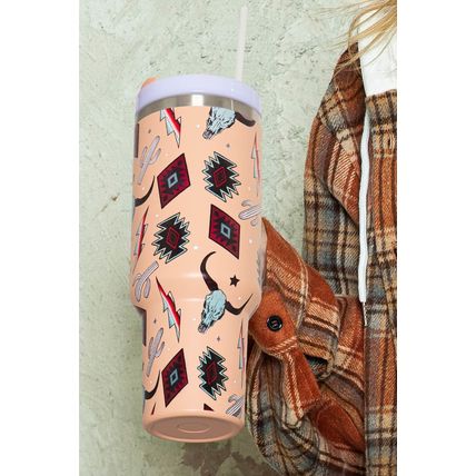 Apricot Pink Western Aztec Steer Head Stainless Tumbler 1200ml