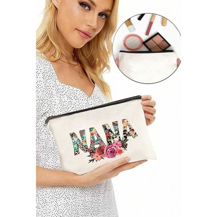White Leopard Flower NANA Print Cosmetic Bag