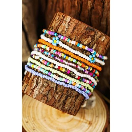 Yellow Flower Random Color Multi Layered Beaded Anklet Set