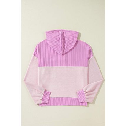 Light Pink Corded Colorblock Patch Pocket Drawstring Hooded Top