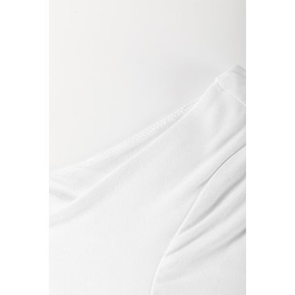 White U Neck Long Sleeve Bubble Hem Top