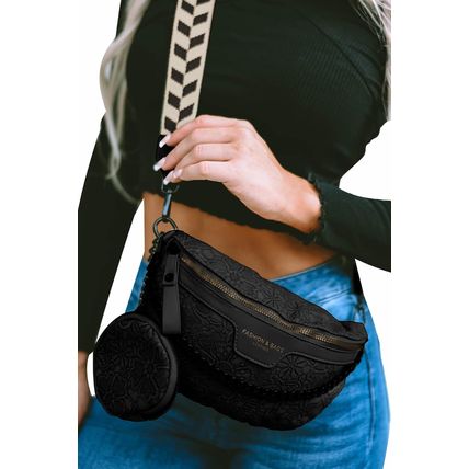 Black Colorblock Strap Chain Shoulder Bag With Coin Purse