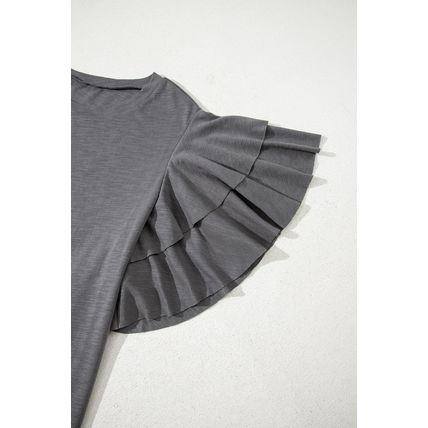 Dark Grey Double Ruffled Short Sleeve Plus Size Top