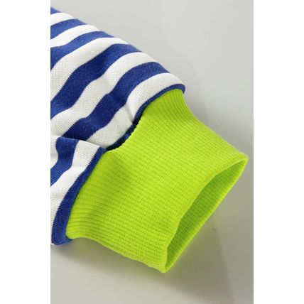 Sky Blue Stripe Striped Contrast Ribbed Trim Crossed Stitch Drop Shoulder Sweats