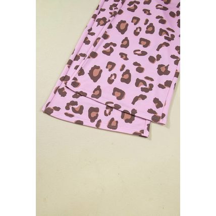 Pink Drawstring Leopard Print Patch Pocket Loose Pants