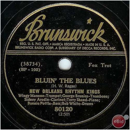 Brunswick 78 #80120 - New Orleans Rhythm Kings "Sensation" & "Bluin' The Blues"