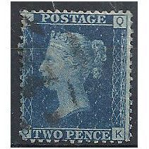 1858 SG47 2d Blue Plate 15 Fine Used Check Letters "QK" . . .
