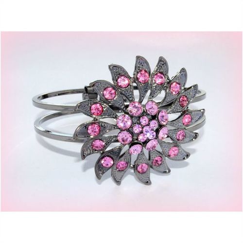 Femme Pretty Fashion Retro Pink Flower Crystal Bracelet Bangle Jewellery 2144