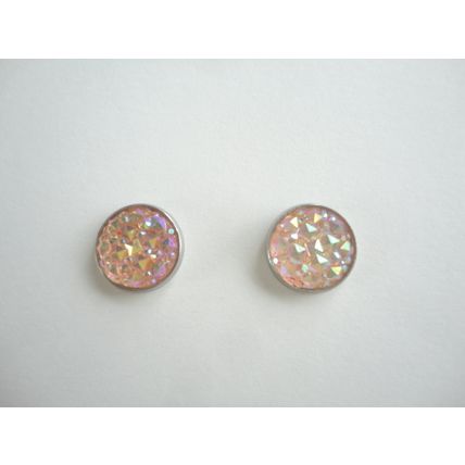 Handmade, 12mm Pink Glitter Resin, Stud Earrings