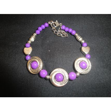 Child or petite adult 6.5" deep purple glass and metal bracelet