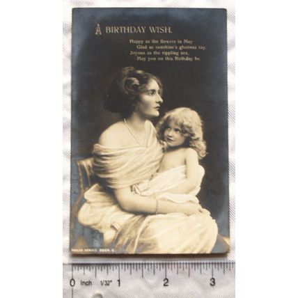 vintage postcard A Birthday Wish - Woman & Child