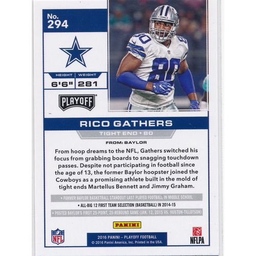2016 Panini Playoff Football 294 Rico Gathers RC Dallas Cowboys