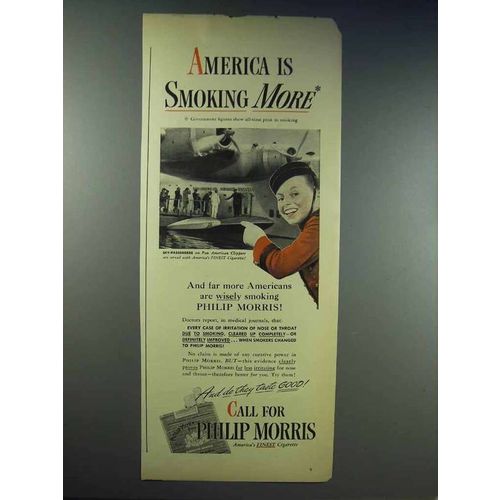 1943 Philip Morris Cigarettes Ad - America Smoking More