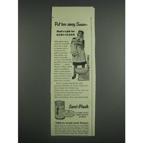 1943 Sani-Flush Toilet Cleaner Ad - Put 'em Away, Susan