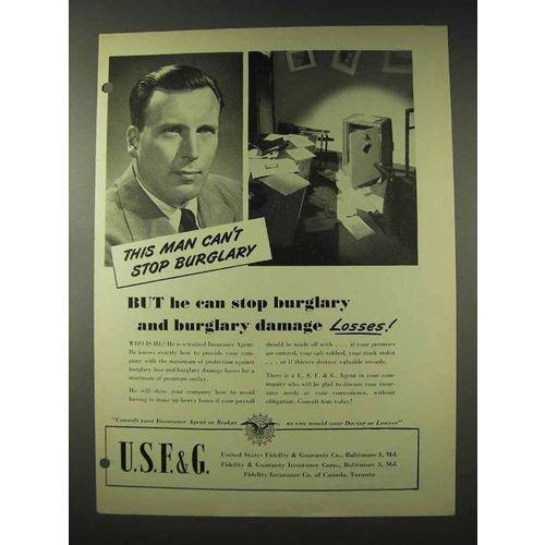 1948 U.S.F.&G. Insurance Ad - Stop Burglary Losses