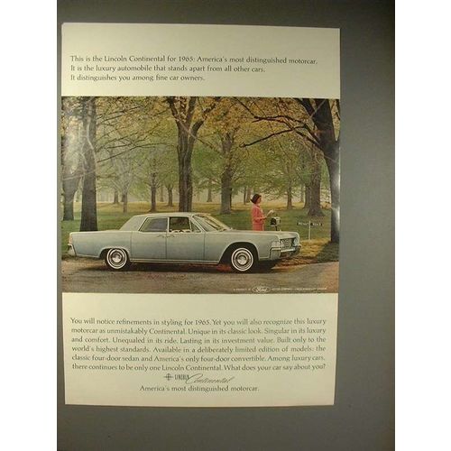 1965 Lincoln Continental Car Ad - Most Distinguished!