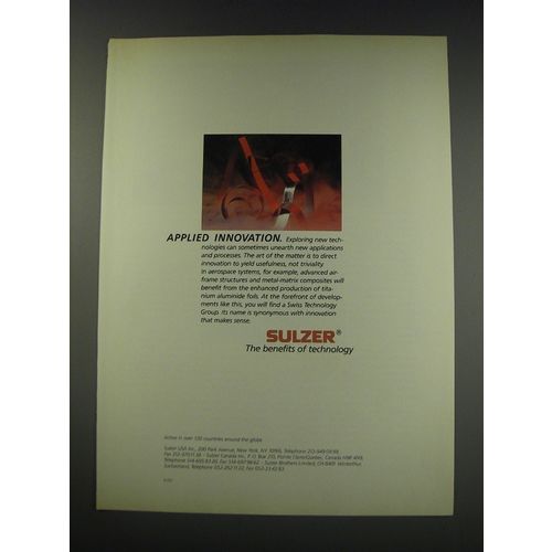 1991 Sulzer USA Ad - Applied innovation