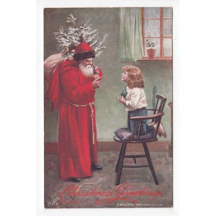 Santa Claus Father Christmas A Welcome Visitor Tuck's Oilette Art Postcard