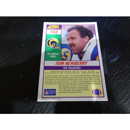 1990 Score Football Card # 192 Tom Newberry Excellent-Mint (6) Los Angeles Rams