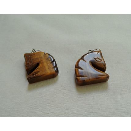 2 Tiger Eye Horse Head Charms Pendants 7/8 inch 20mm Gemstone