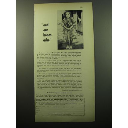 1950 Foster Parents' Plan for War Children, Inc. Ad - And our bones ache