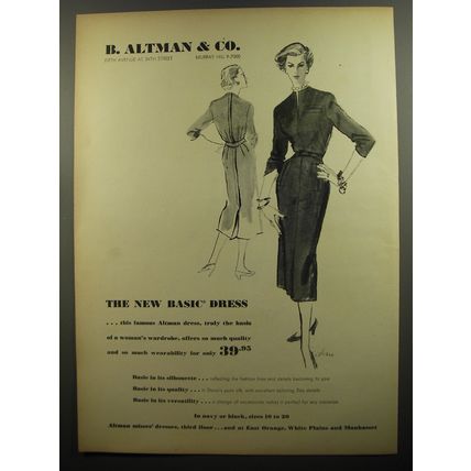 1952 B. Altman & Co. Dress Ad - The new basic dress