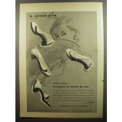 1952 B. Altman & Co. British Brevitts Gossamines Shoes Ad - Fashion's whisper
