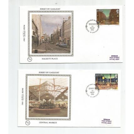 Jersey 1981 Gas Lighting Transport Benham Silk First Day Covers SG 279 / 283