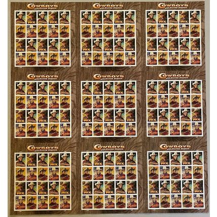 Cowboys of the Silver Screen Press Sheet of 9 Panes Scott 4446-49 - Stuart Katz