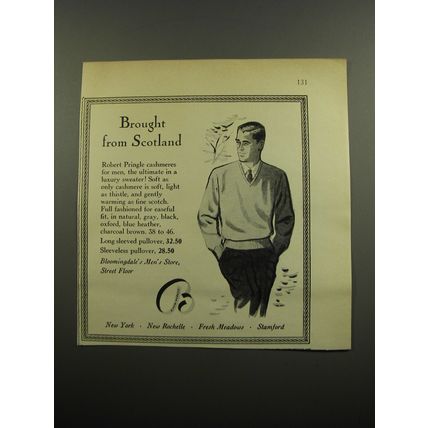 1955 Bloomingdale's Robert Pringle Cashmere Sweater Ad - Brought from Scotland