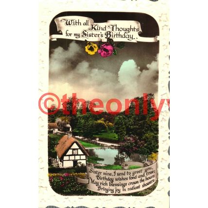 Kind Thoughts ... Sisters Birthday, Postcard 1930s?