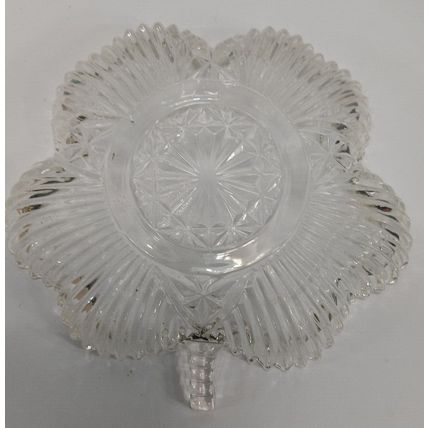 Vintage Clear Crystal Cut IRISH Shamrock Clover Leaf Candy Dish Bowl - 5 3/4"