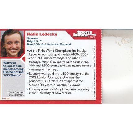 KATIE LEDECKY ROOKIE 2013 AUTOGRAPHED ALL-STAR GOLD MEDAL CHAMPION IN SWIMMING