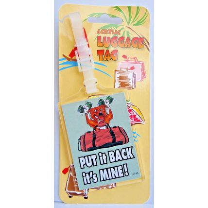 RED STAFFORDSHIRE BULL TERRIER STAFFIE AMSTAFF ACRYLIC HOLIDAY LUGGAGE LABEL