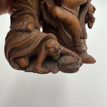 Antique Fine Hand Carved Laughing Buddha Chinese Figurine Folk Art 9.5” Solid